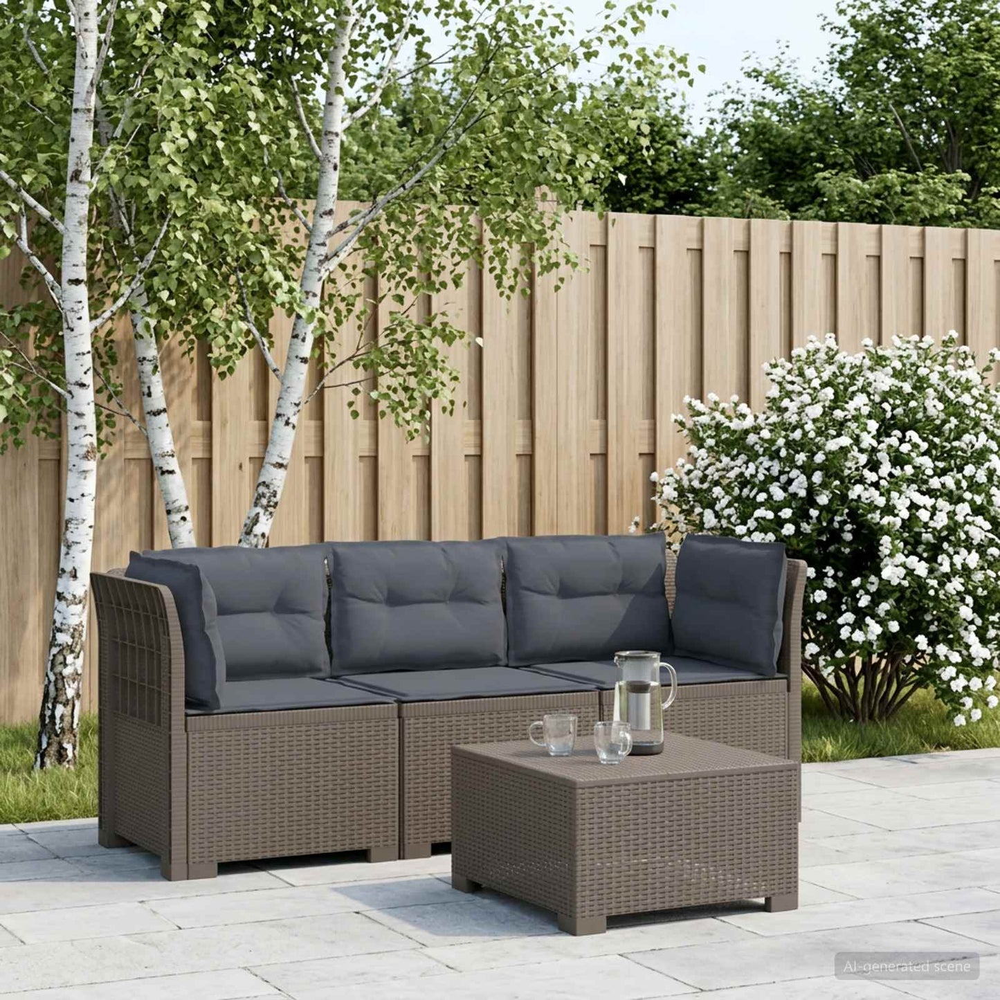 vidaXL 3-Seater Garden Sofa with Cushions Rattan Look PP Light Grey