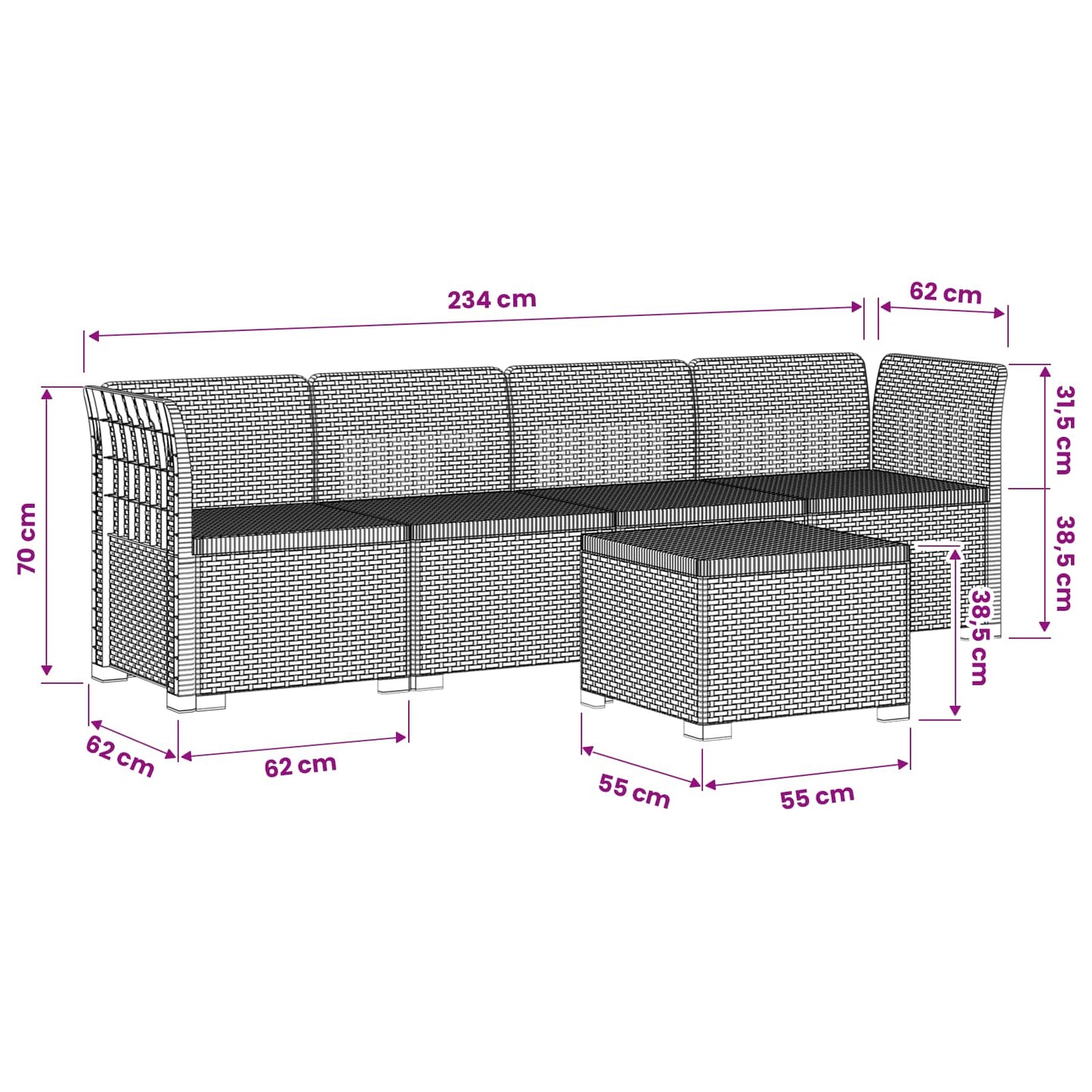 vidaXL 4-Seater Garden Sofa Rattan Look PP White