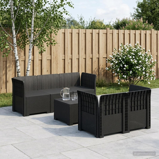 vidaXL 5-Seater Garden Sofa Rattan Look PP Anthracite