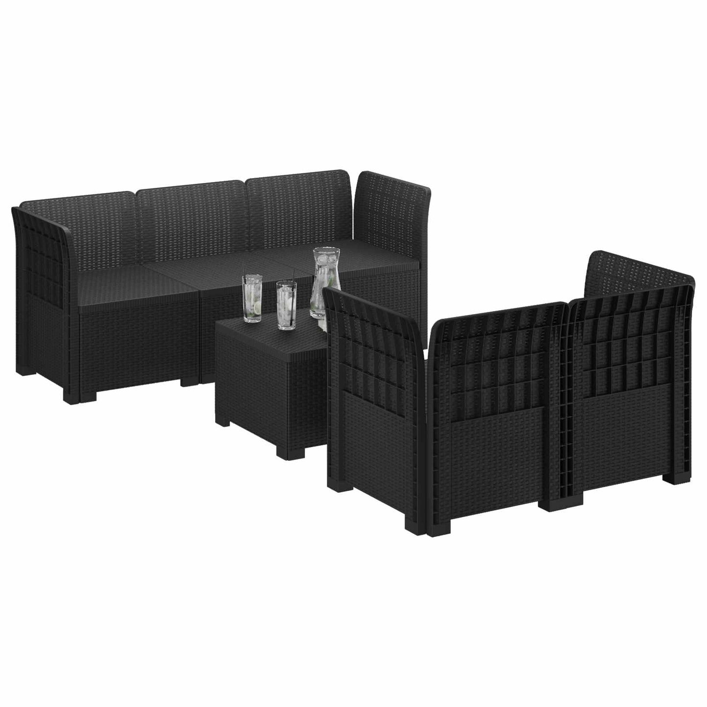 vidaXL 5-Seater Garden Sofa Rattan Look PP Anthracite