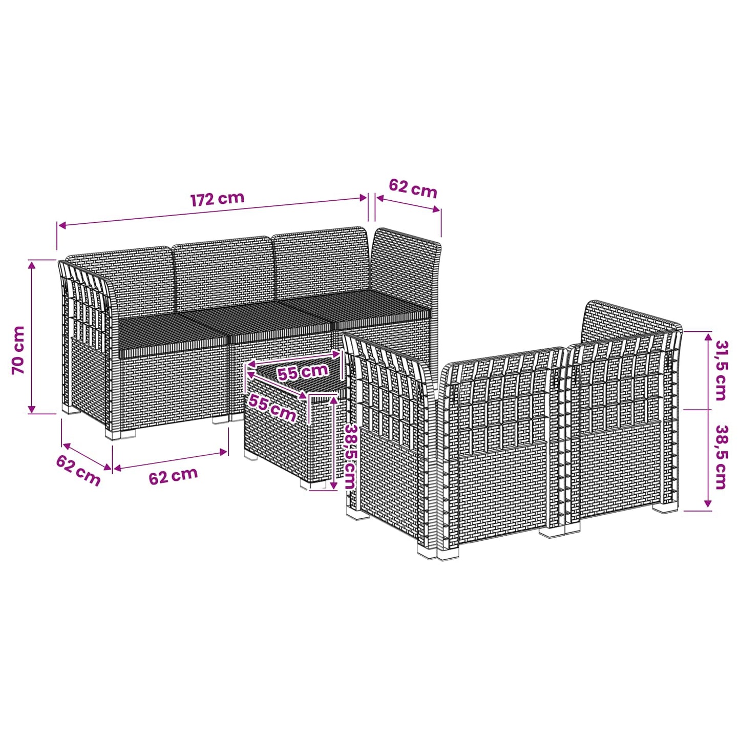 vidaXL 5-Seater Garden Sofa Rattan Look PP Anthracite