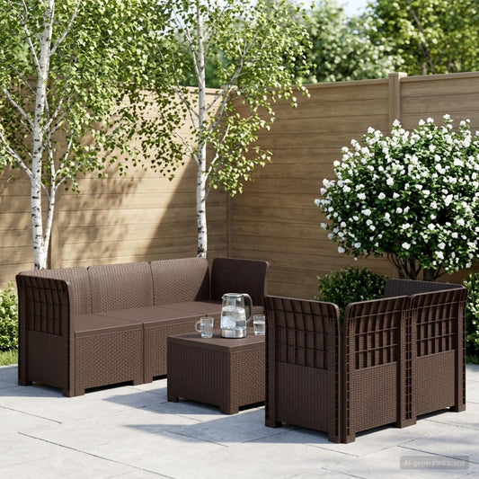vidaXL 5-Seater Garden Sofa Rattan Look PP Brown