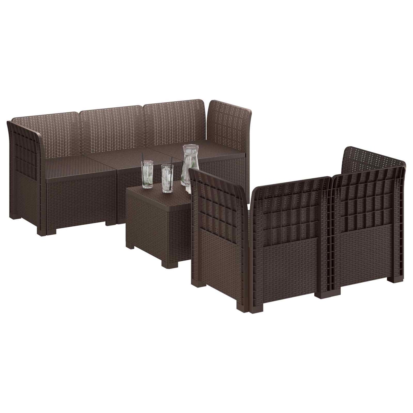 vidaXL 5-Seater Garden Sofa Rattan Look PP Brown