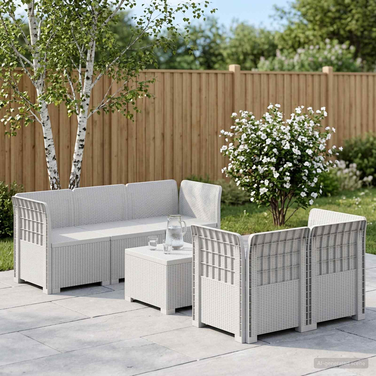 vidaXL 5-Seater Garden Sofa Rattan Look PP White