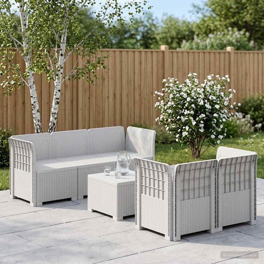 vidaXL 5-Seater Garden Sofa Rattan Look PP White