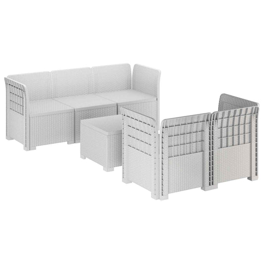 vidaXL 5-Seater Garden Sofa Rattan Look PP White