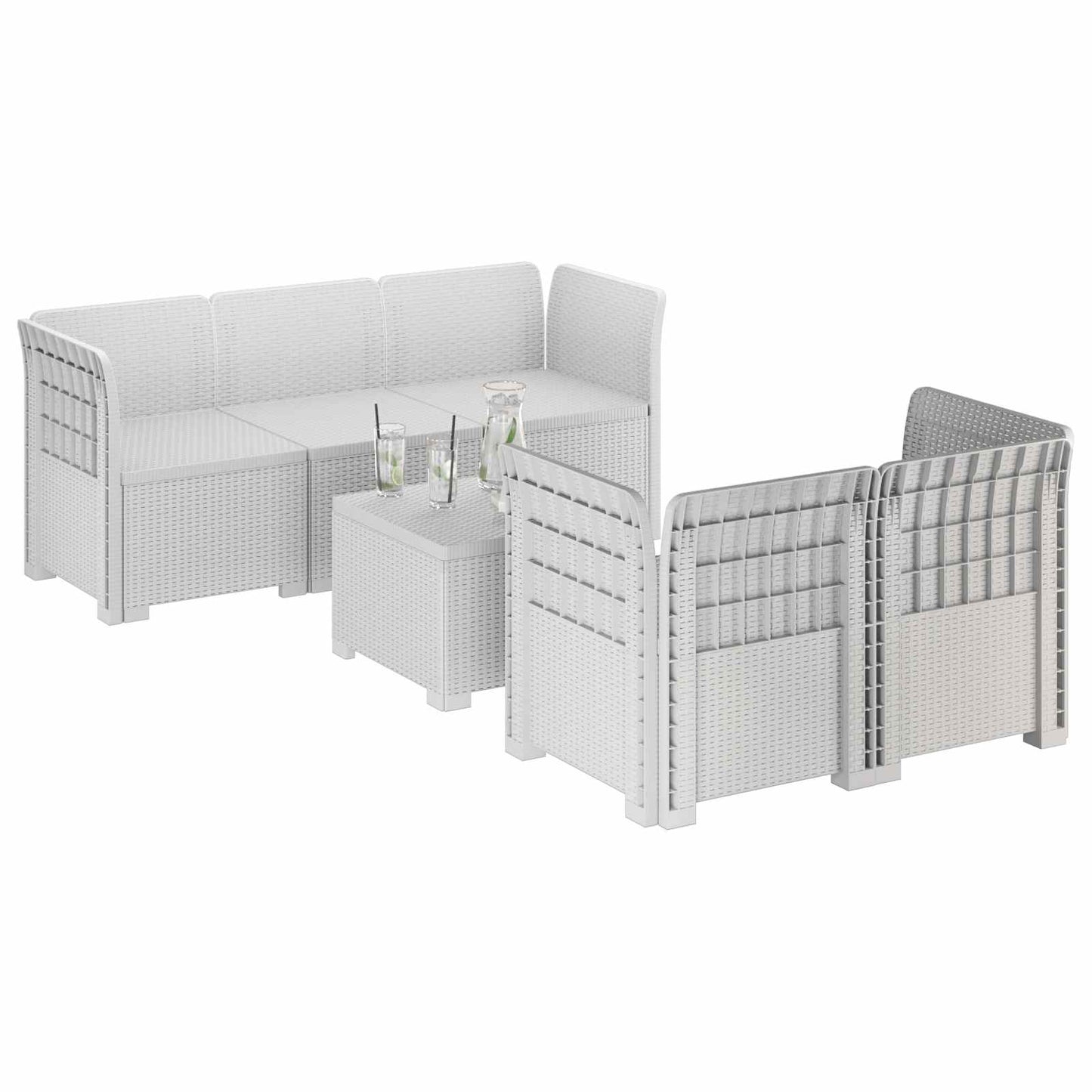 vidaXL 5-Seater Garden Sofa Rattan Look PP White