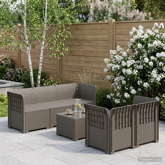 vidaXL 5-Seater Garden Sofa Rattan Look PP Light Grey