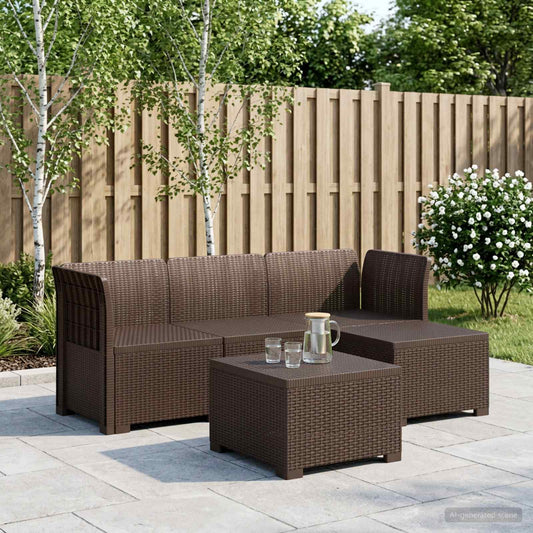 vidaXL 4-Seater Garden Sofa Rattan Look PP Brown