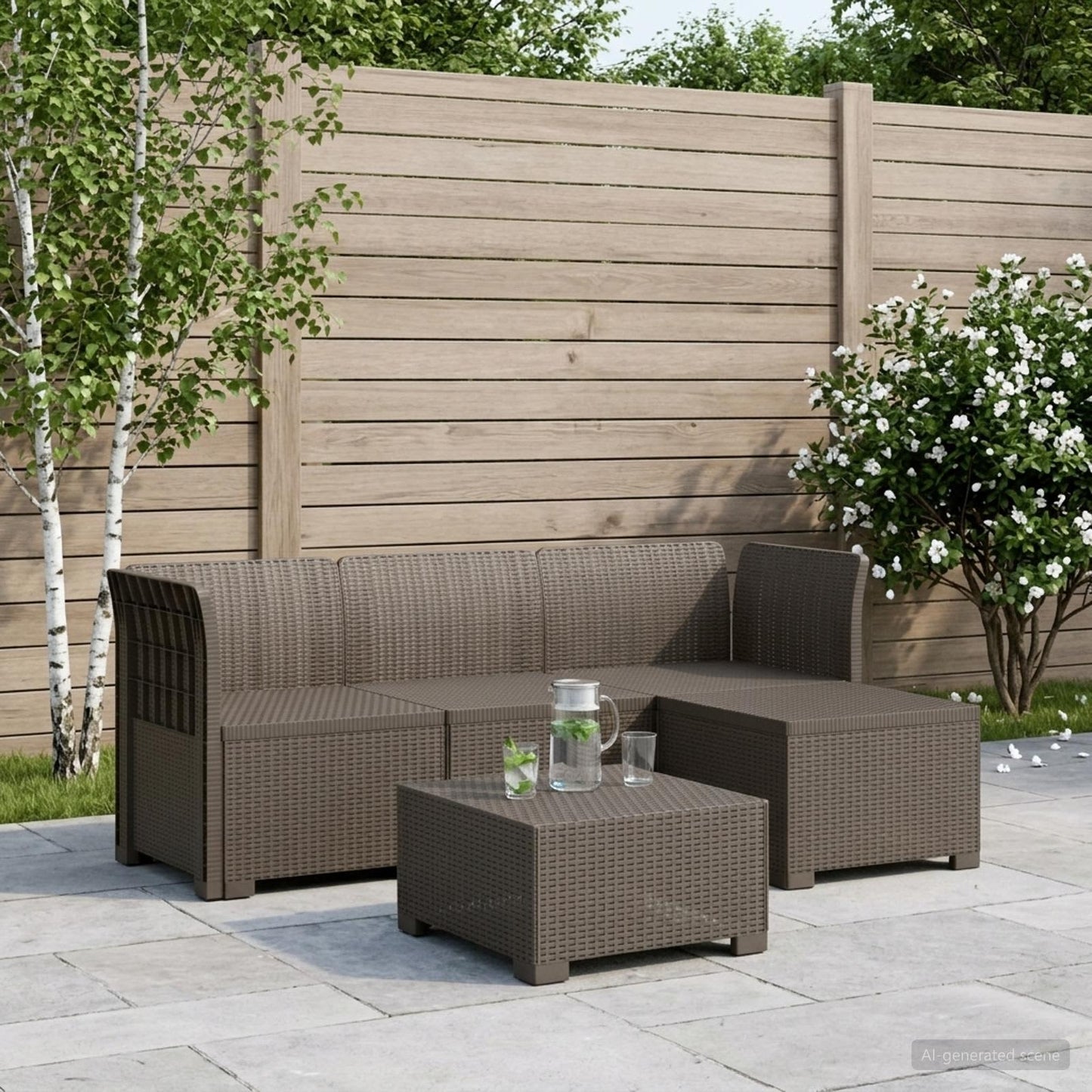 vidaXL 4-Seater Garden Sofa Rattan Look PP Light Grey
