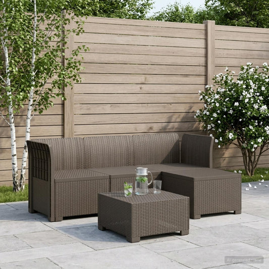 vidaXL 4-Seater Garden Sofa Rattan Look PP Light Grey