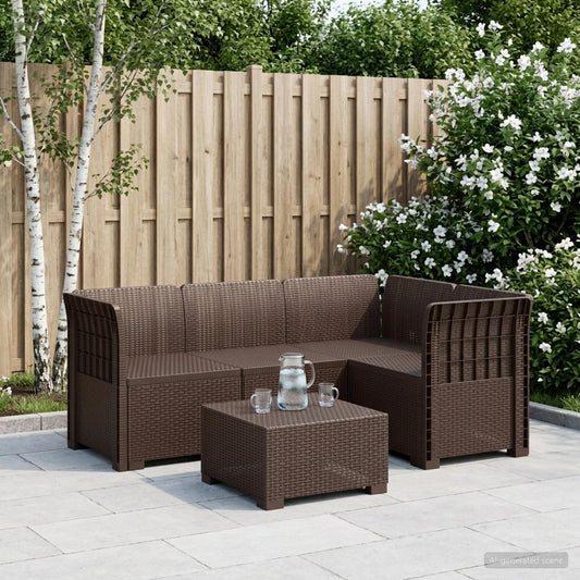 vidaXL 4-Seater Garden Sofa Rattan Look PP Brown