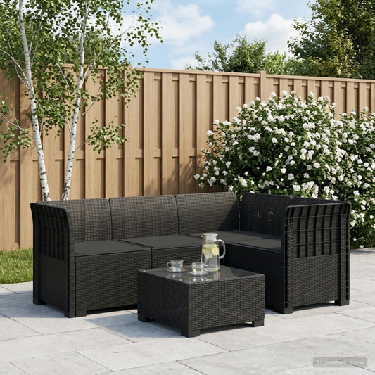 vidaXL 4-Seater Garden Sofa with Cushions Rattan Look PP Anthracite