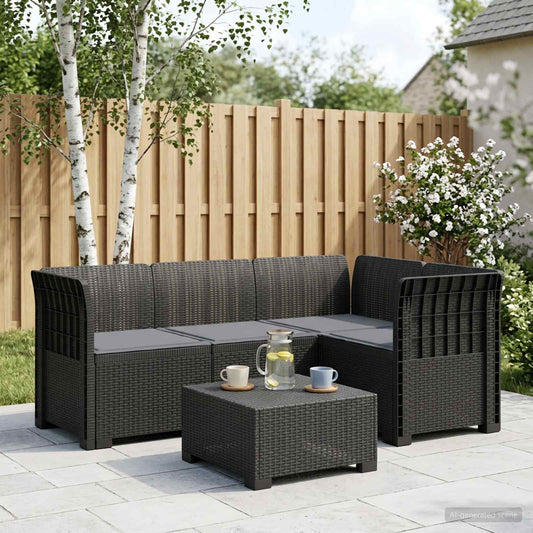 vidaXL 4-Seater Garden Sofa with Cushions Rattan Look PP Anthracite
