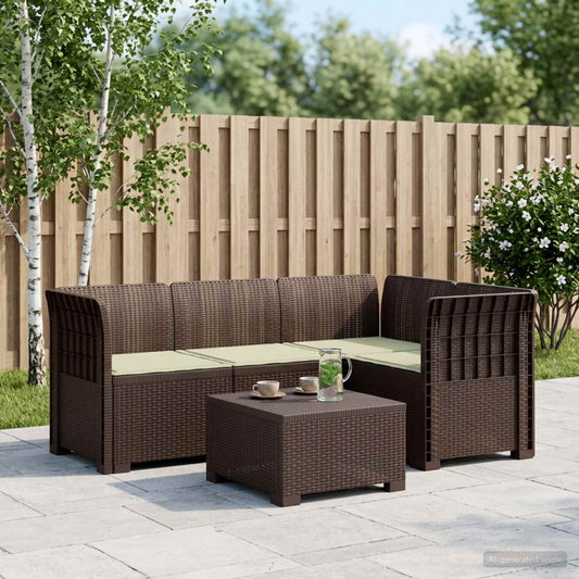 vidaXL 4-Seater Garden Sofa with Cushions Rattan Look PP Brown