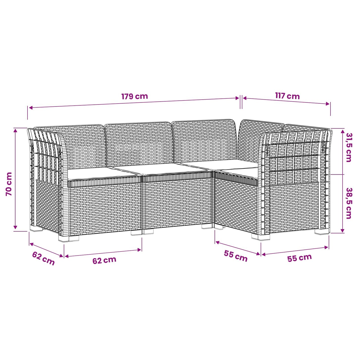 vidaXL 4-Seater Garden Sofa with Cushions Rattan Look PP Brown