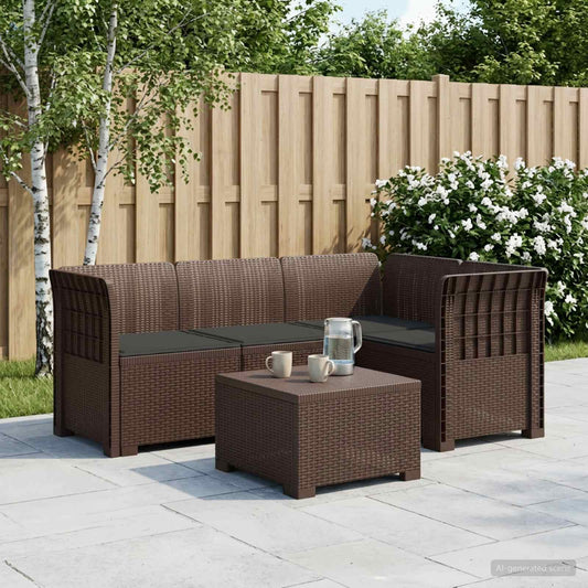 vidaXL 4-Seater Garden Sofa with Cushions Rattan Look PP Brown