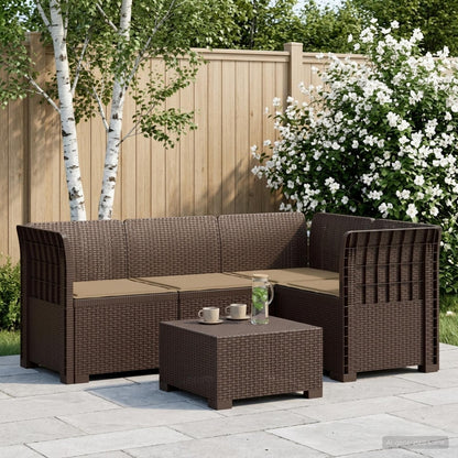 vidaXL 4-Seater Garden Sofa with Cushions Rattan Look PP Brown