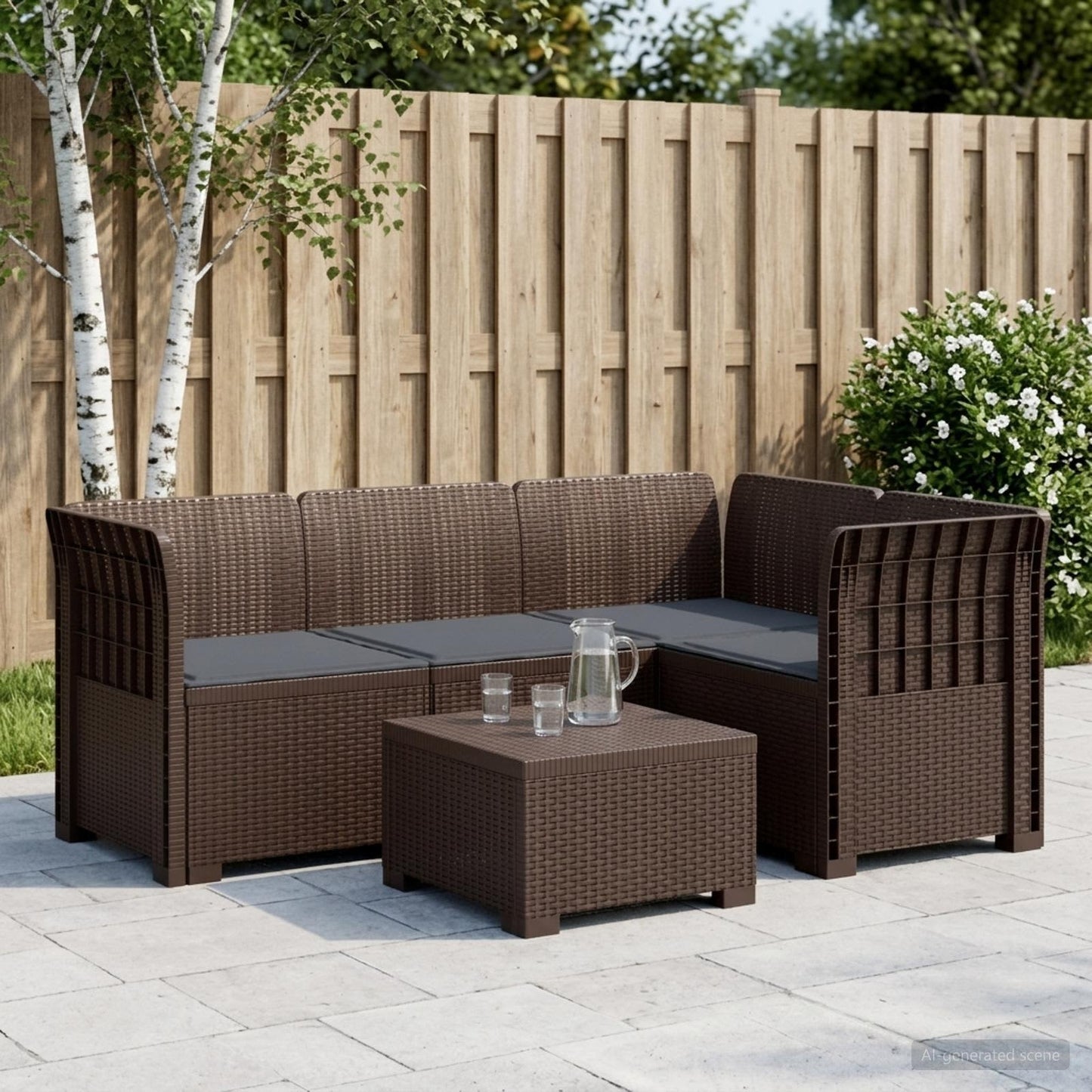 vidaXL 4-Seater Garden Sofa with Cushions Rattan Look PP Brown