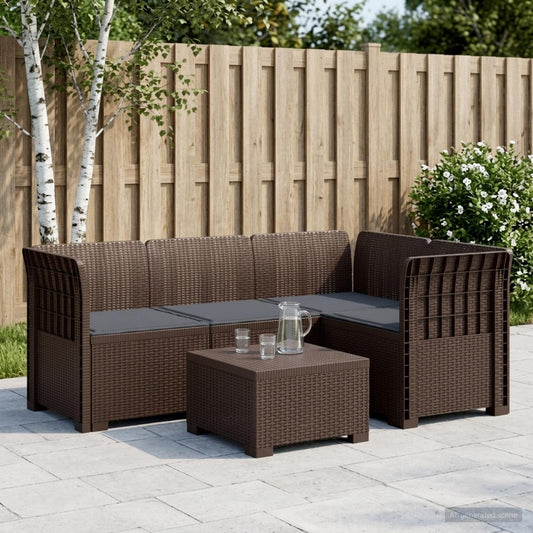 vidaXL 4-Seater Garden Sofa with Cushions Rattan Look PP Brown
