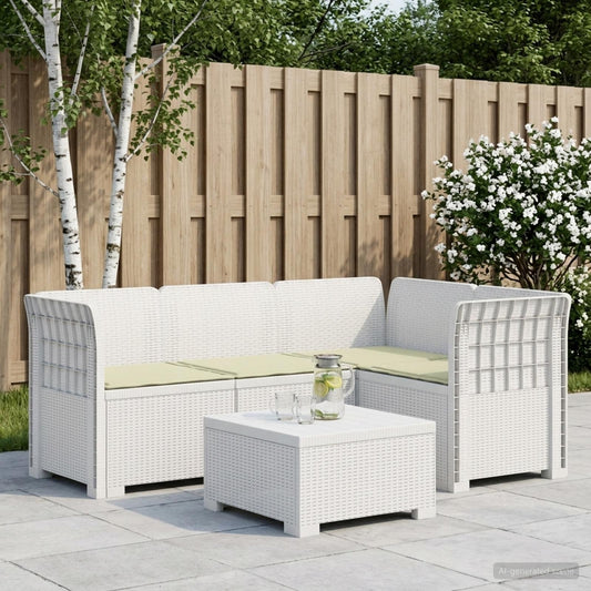 vidaXL 4-Seater Garden Sofa with Cushions Rattan Look PP White