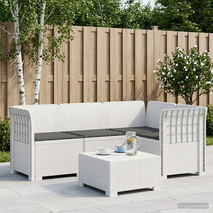 vidaXL 4-Seater Garden Sofa with Cushions Rattan Look PP White