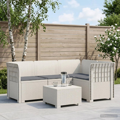 vidaXL 4-Seater Garden Sofa with Cushions Rattan Look PP White