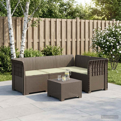 vidaXL 4-Seater Garden Sofa with Cushions Rattan Look PP Light Grey