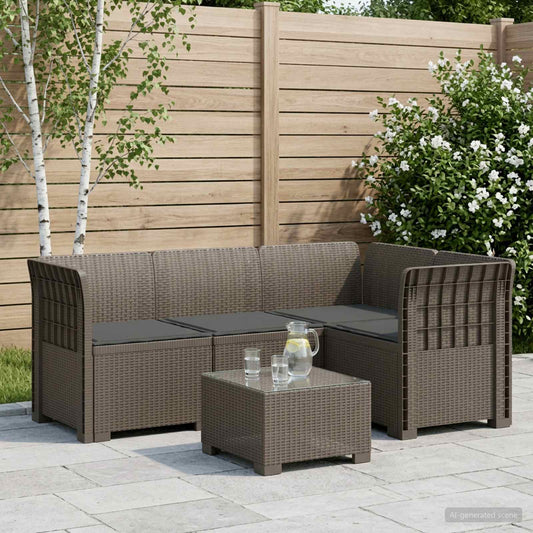 vidaXL 4-Seater Garden Sofa with Cushions Rattan Look PP Light Grey