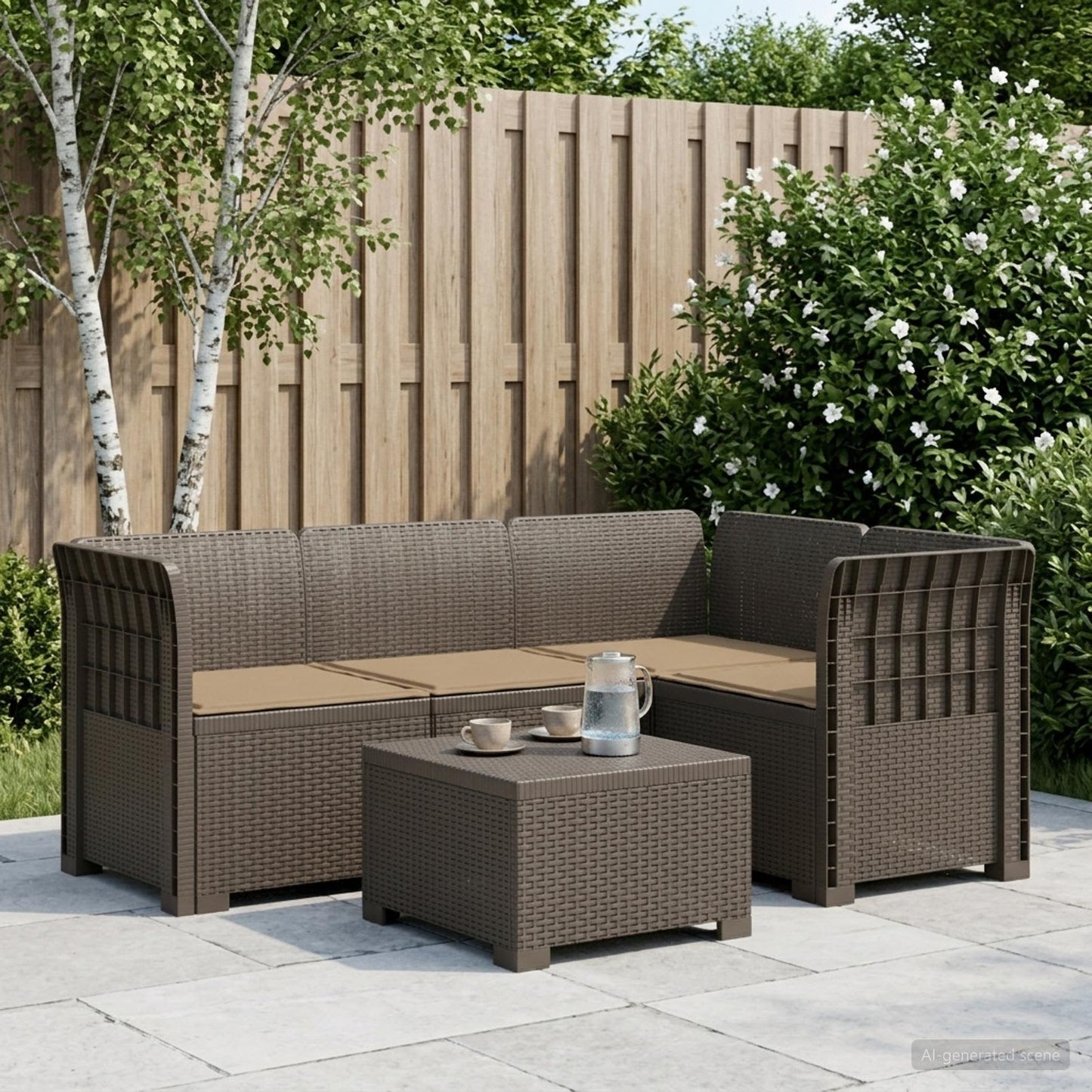 vidaXL 4-Seater Garden Sofa with Cushions Rattan Look PP Light Grey