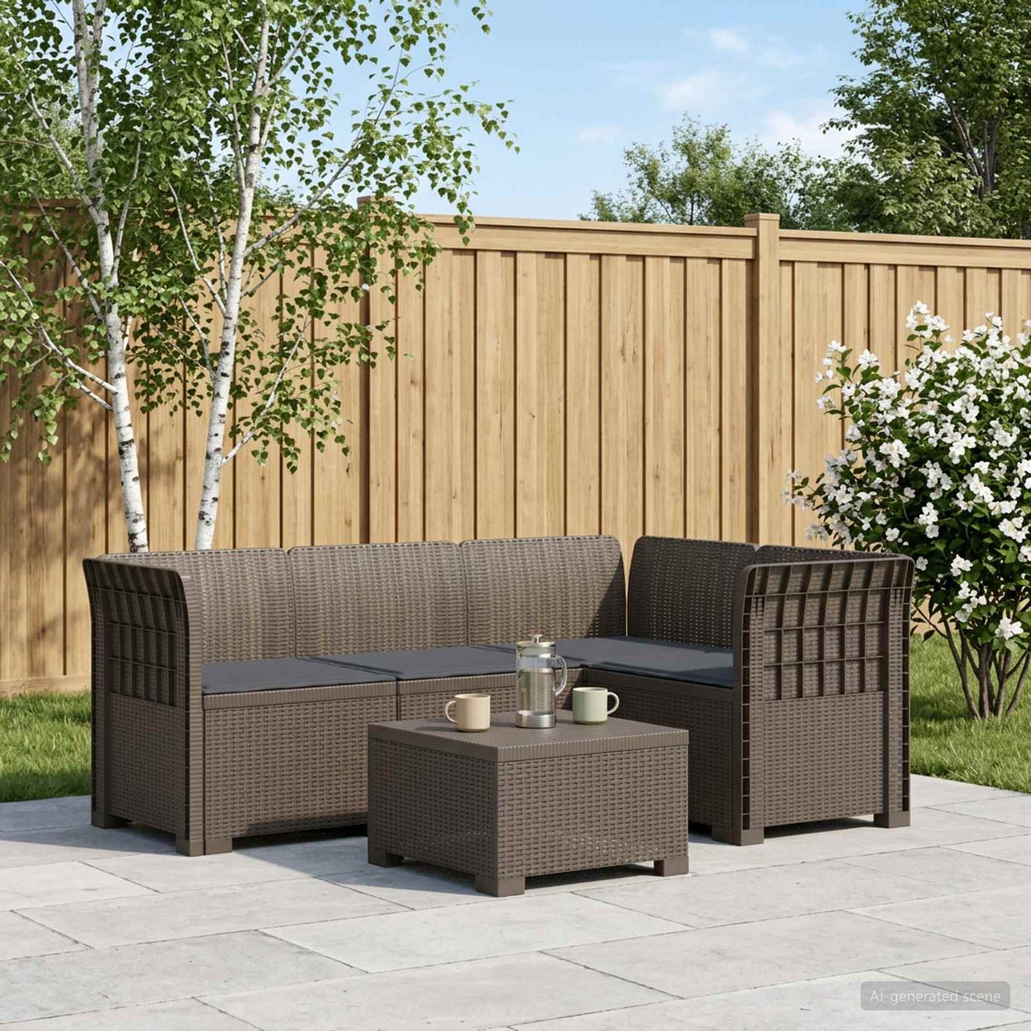vidaXL 4-Seater Garden Sofa with Cushions Rattan Look PP Light Grey