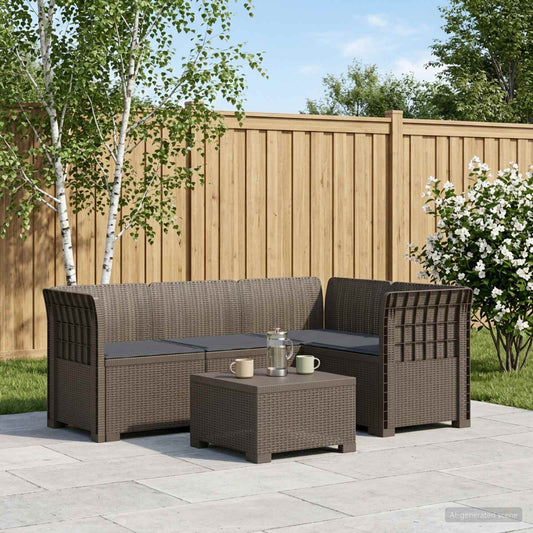 vidaXL 4-Seater Garden Sofa with Cushions Rattan Look PP Light Grey