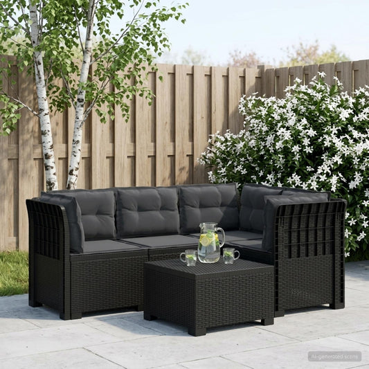 vidaXL 4-Seater Garden Sofa with Cushions Rattan Look PP Anthracite