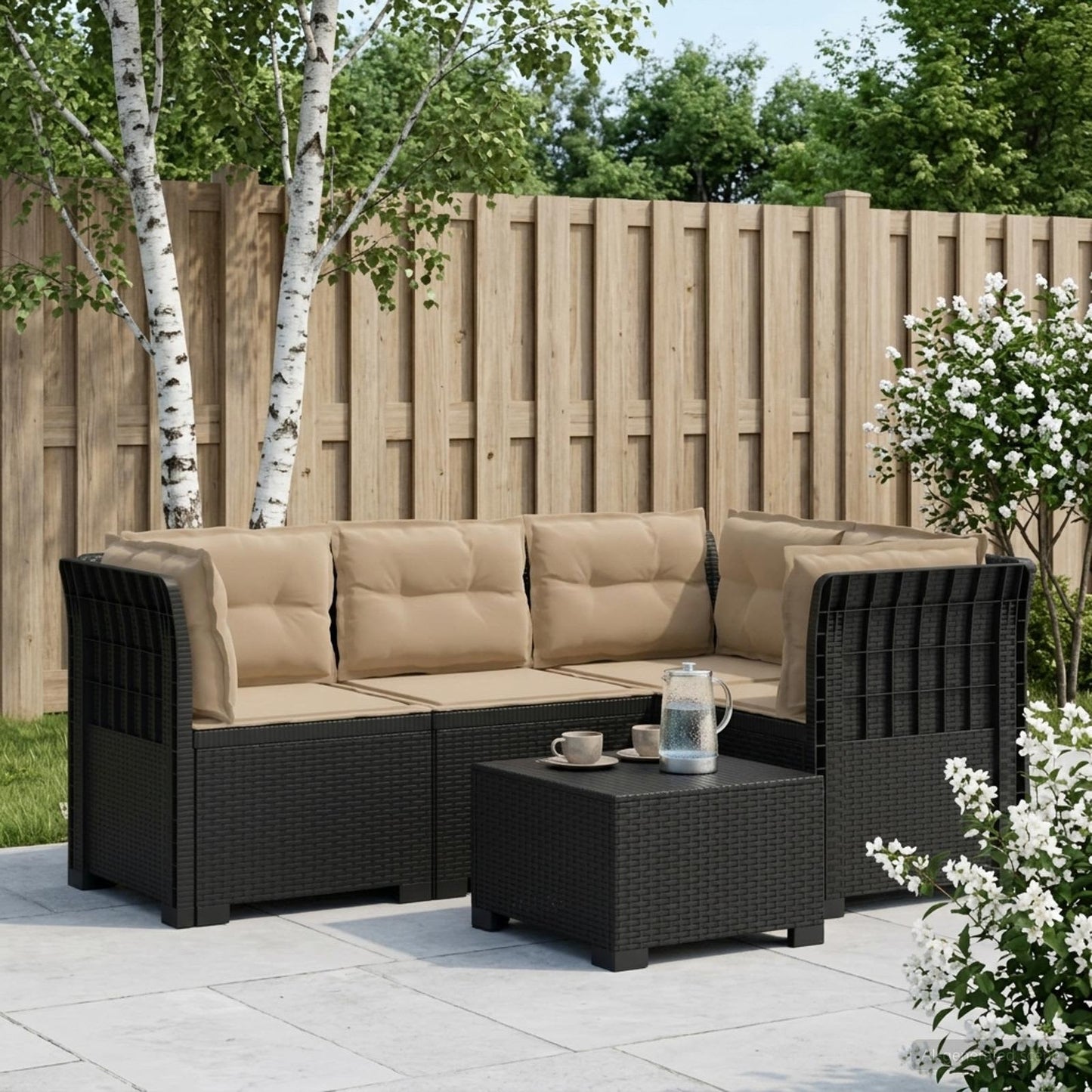 vidaXL 4-Seater Garden Sofa with Cushions Rattan Look PP Anthracite