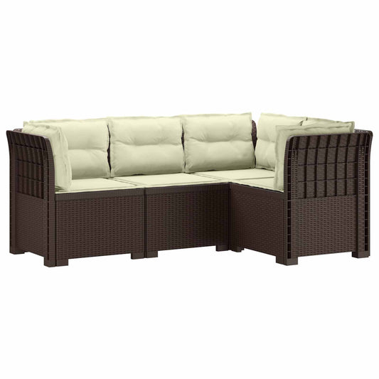 vidaXL 4-Seater Garden Sofa with Cushions Rattan Look PP Brown