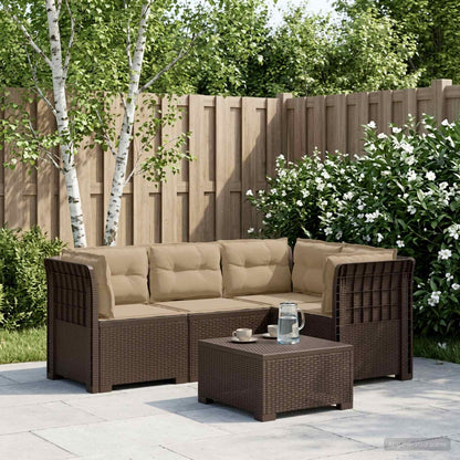 vidaXL 4-Seater Garden Sofa with Cushions Rattan Look PP Brown