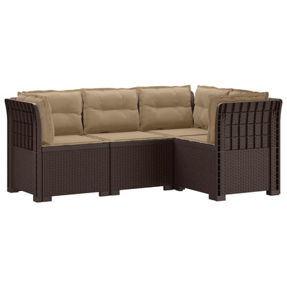 vidaXL 4-Seater Garden Sofa with Cushions Rattan Look PP Brown