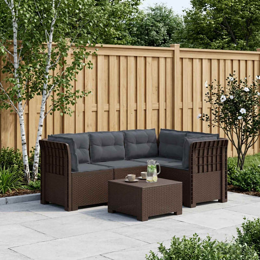 vidaXL 4-Seater Garden Sofa with Cushions Rattan Look PP Brown