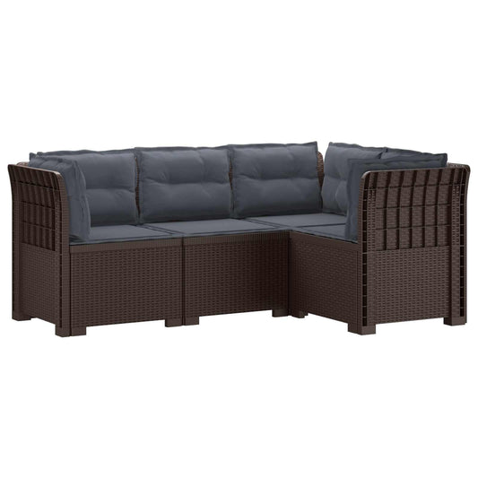 vidaXL 4-Seater Garden Sofa with Cushions Rattan Look PP Brown