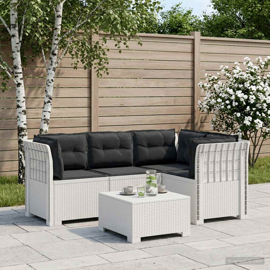 vidaXL 4-Seater Garden Sofa with Cushions Rattan Look PP White