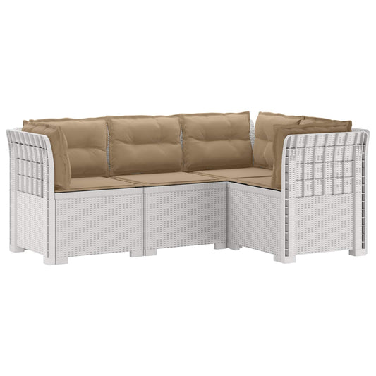 vidaXL 4-Seater Garden Sofa with Cushions Rattan Look PP White