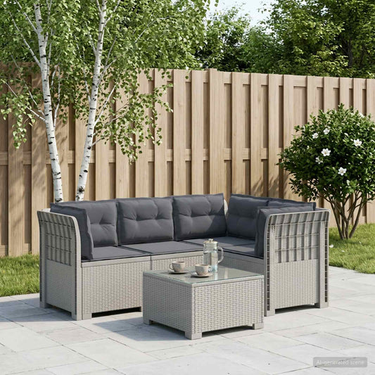 vidaXL 4-Seater Garden Sofa with Cushions Rattan Look PP White