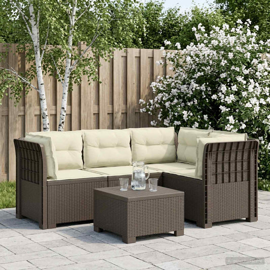 vidaXL 4-Seater Garden Sofa with Cushions Rattan Look PP Light Grey
