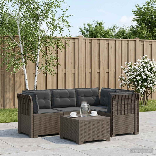 vidaXL 4-Seater Garden Sofa with Cushions Rattan Look PP Light Grey