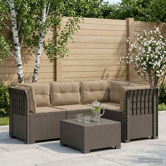 vidaXL 4-Seater Garden Sofa with Cushions Rattan Look PP Light Grey