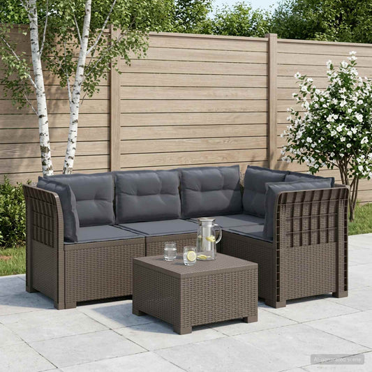 vidaXL 4-Seater Garden Sofa with Cushions Rattan Look PP Light Grey