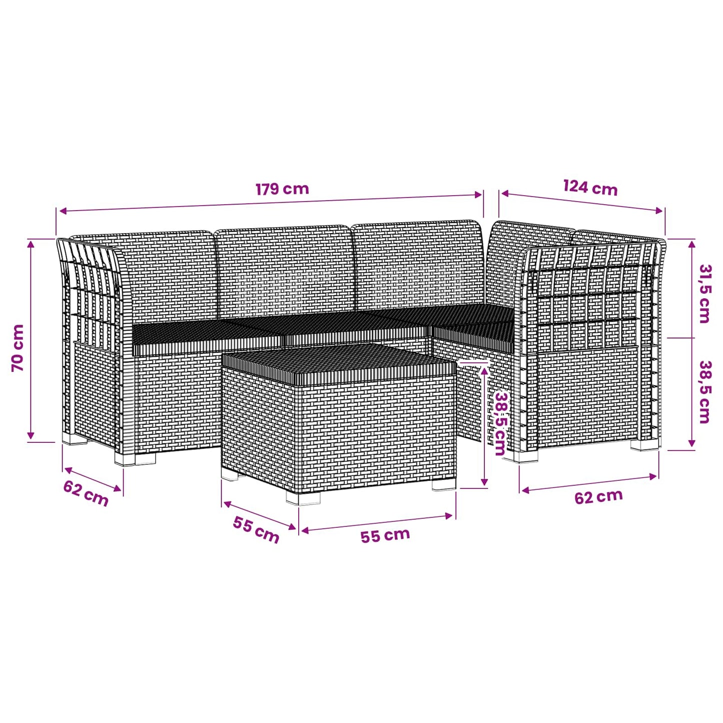 vidaXL 4-Seater Garden Sofa Rattan Look PP Brown