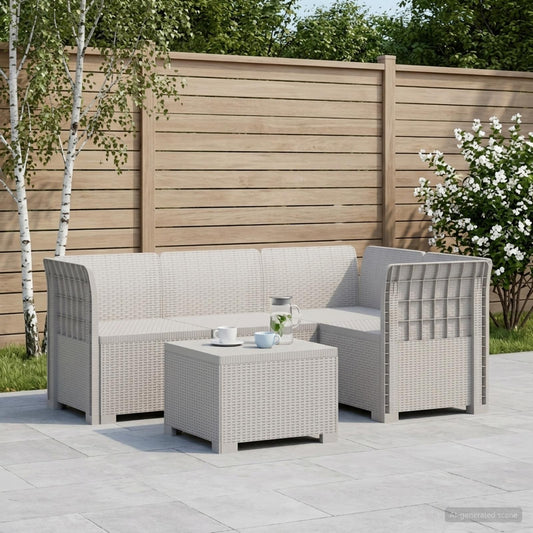 vidaXL 4-Seater Garden Sofa Rattan Look PP White