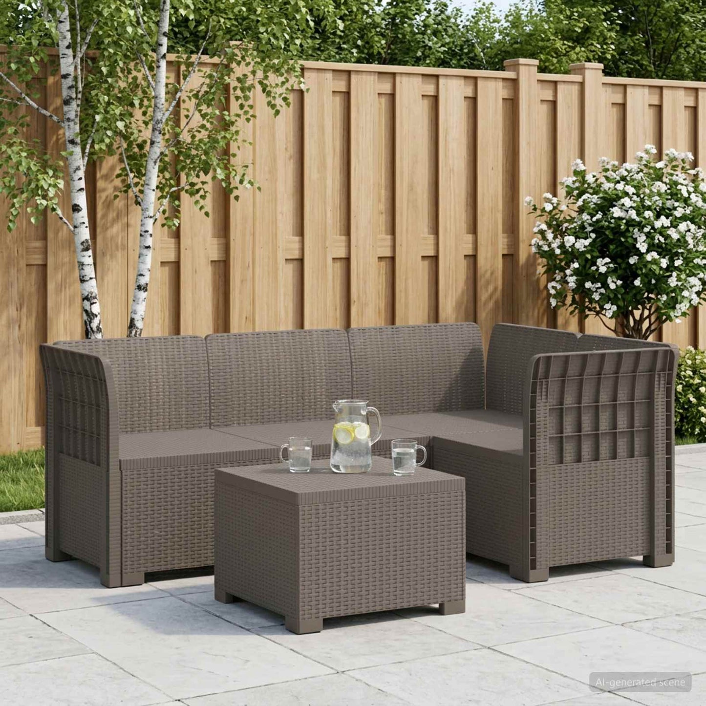 vidaXL 4-Seater Garden Sofa Rattan Look PP Light Grey