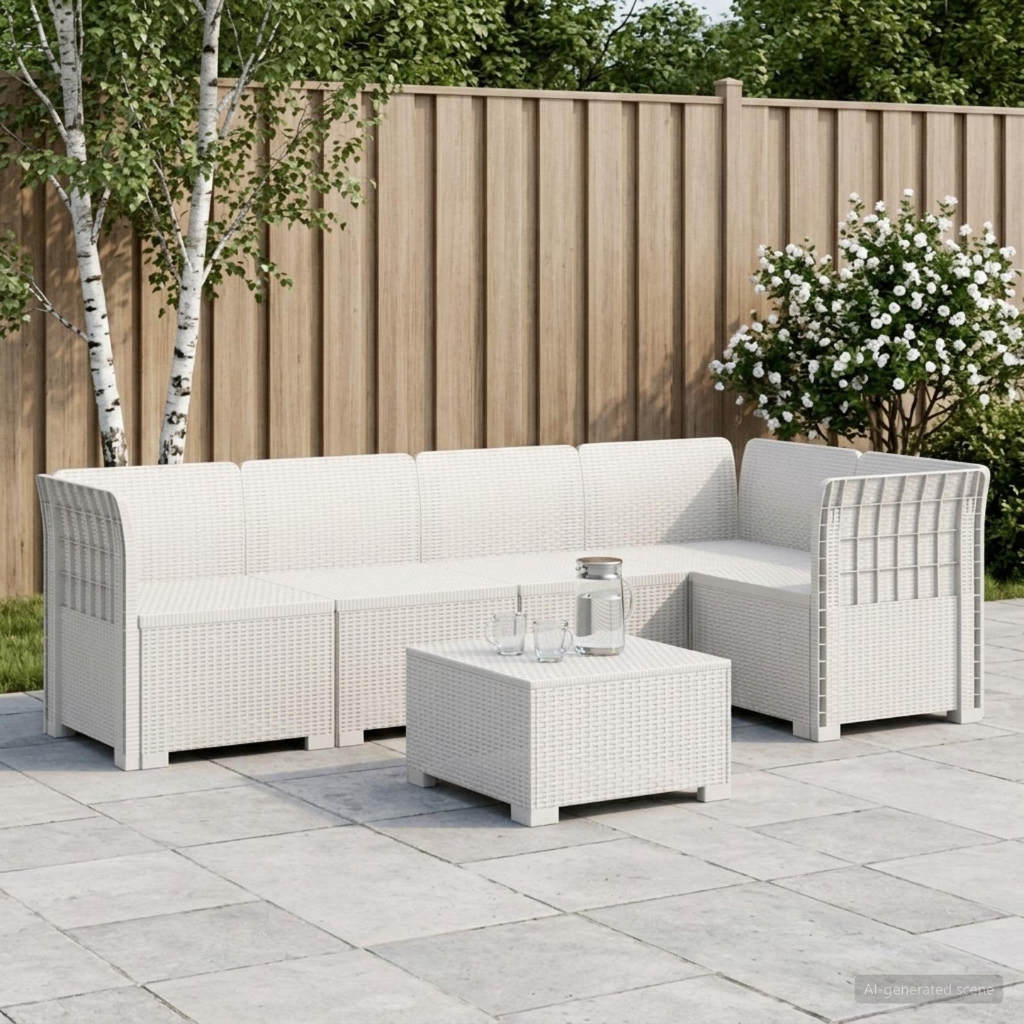 vidaXL 5-Seater Garden Sofa Rattan Look PP White